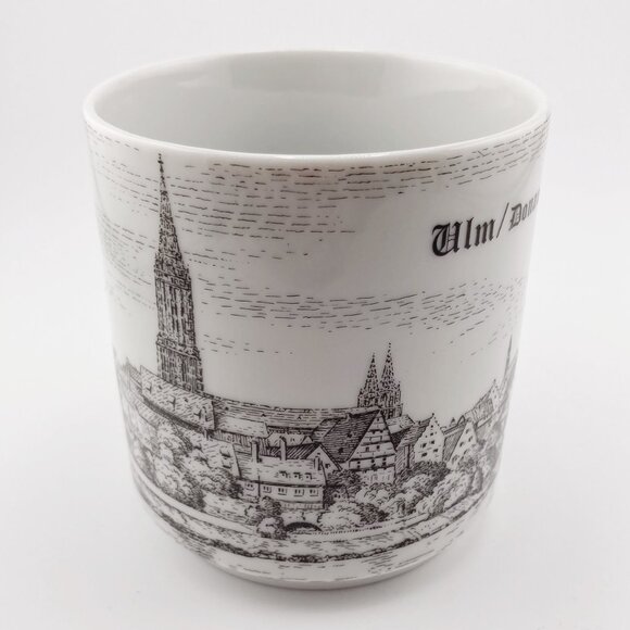 VINTAGE Ulm Danube River German cityscape image white black ceramic mug teacup - Picture 6 of 12
